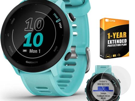 Garmin Forerunner 55 GPS Running Watch (Aqua) with 2-Pack Screen Protector Bundle For Discount