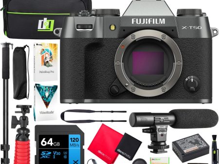 Fujifilm X-T50 Mirrorless Interchangeable Lens Camera Body - Charcoal Silver + Bundle Fashion