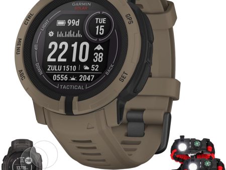 Garmin Instinct 2 Solar Smartwatch, Tactical Edition, Coyote Tan + Accessories Bundle Hot on Sale