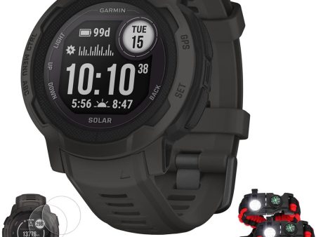 Garmin Instinct 2 Solar Smartwatch, Graphite + Accessories Bundle For Sale