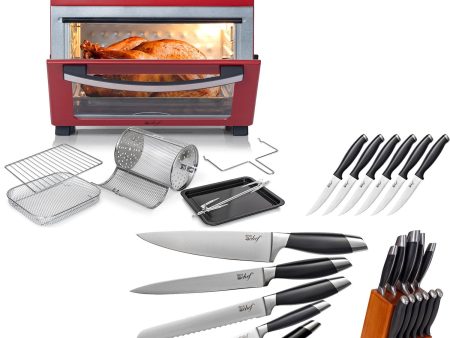 Deco Chef 24QT Countertop Toaster Air Fryer Oven, Red + Bonus Deco Chef 12-Piece Knife Set Online now