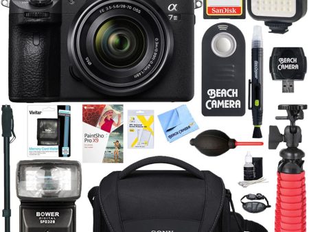 Sony a7III Mirrorless Camera w 28-70mm Lens + 64GB Memory & Flash Accessory Bundle Supply