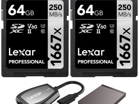 Lexar Professional 1667x 64GB SDXC Memory Card 2-Pack + Reader +1TB Portable SSD Online Sale