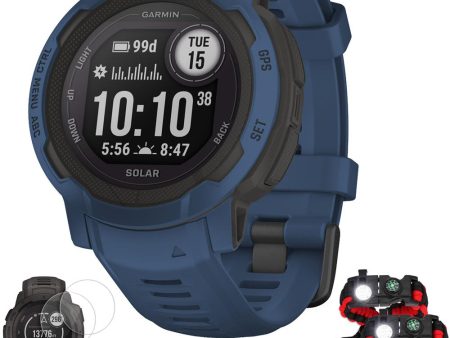 Garmin Instinct 2 Solar Smartwatch, Tidal Blue + Accessories Bundle Fashion