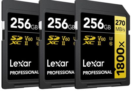 Lexar Professional 1800x SDXC UHS-II Card GOLD Series 256GB - (3-Pack) Hot on Sale