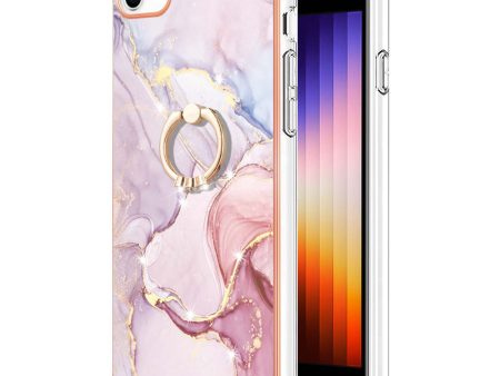 YB IMD Series-10 for iPhone 7 8 SE (2020) SE (2022) Ring Kickstand Design Marble Pattern IMD TPU Case Electroplating Frame Phone Cover Hot on Sale