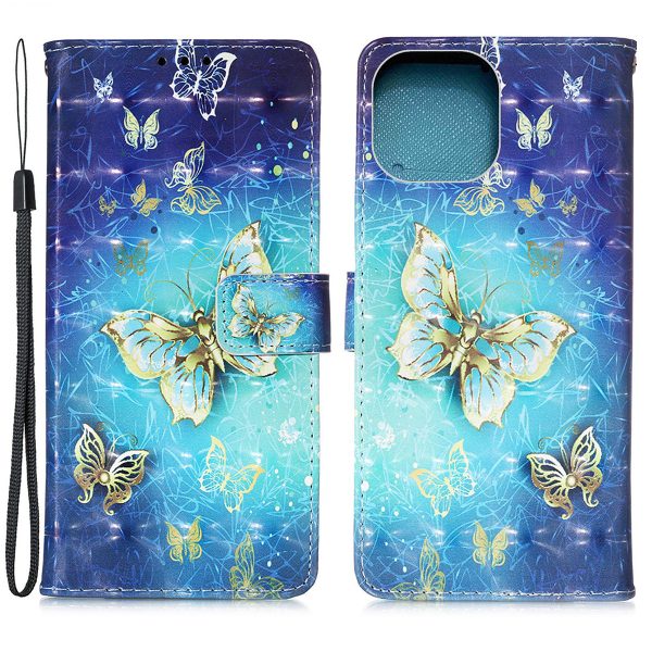 3D Fashion Pattern Printing PU Leather Shockproof Flip Magnetic Wallet Case with Strap for iPhone 13 Pro 6.1 inch Cheap