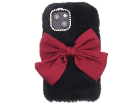 Bowknot Cute Fuzzy Furry Warm Plush Rhinestone Decor Soft TPU Back Case for iPhone 13 mini 5.4 inch For Cheap