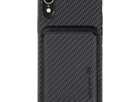 For iPhone XR 6.1 inch Carbon Fiber Well-protected Cell Phone Case Texture PU Leather + TPU + PVC Shell with Detachable Magnetic Card Holder Online Hot Sale