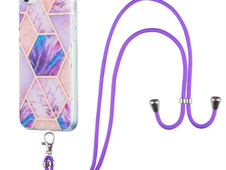 2.0mm IMD Electroplating Marble Pattern Splicing TPU Phone Case with Lanyard for iPhone 7 4.7 inch 8 4.7 inch SE (2020) SE (2022) Online Hot Sale