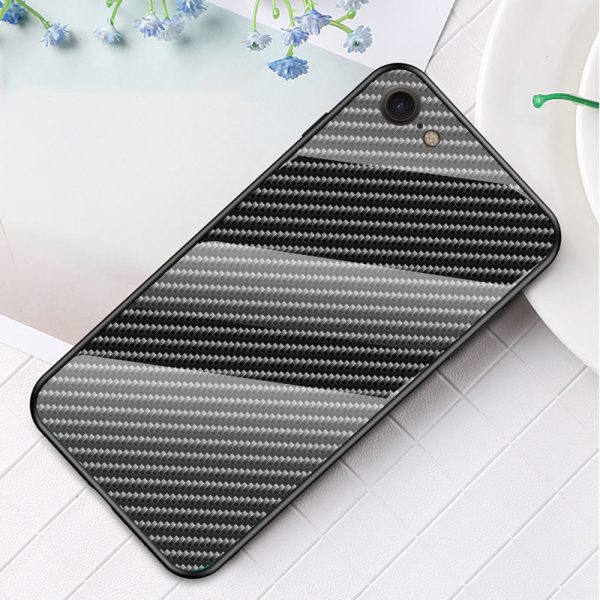 Carbon Fiber Skin Tempered Glass + PC + TPU Cell Case for iPhone 8 7 SE (2020) SE (2022) Online Sale