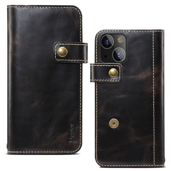 DENIOR Magnetic Clasp Cowhide Leather Phone Wallet Cover Stand Case for iPhone 13 mini 5.4 inch Online