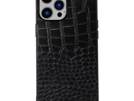 For iPhone 14 Plus 6.7 inch Anti-fall Crocodile Texture Phone Case Scratch Resistant Well Protection Phone Cover Genuine Cowhide Leather Coated PC+TPU Shell on Sale