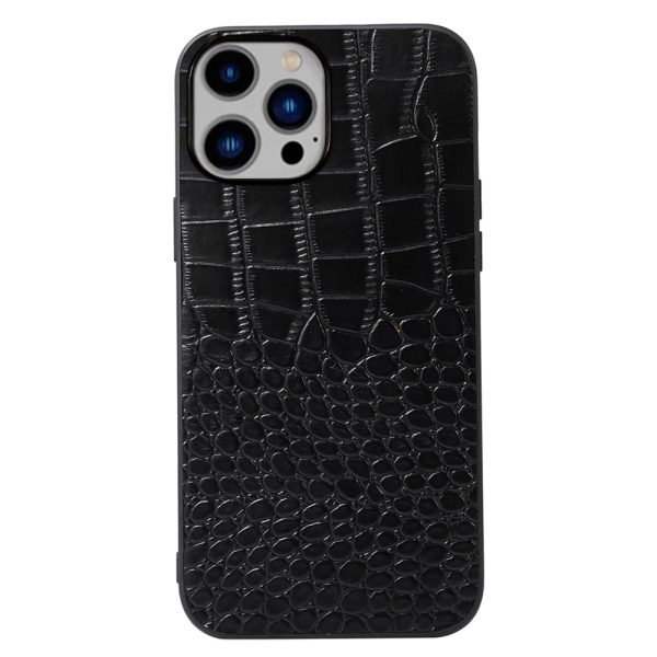 For iPhone 14 Plus 6.7 inch Anti-fall Crocodile Texture Phone Case Scratch Resistant Well Protection Phone Cover Genuine Cowhide Leather Coated PC+TPU Shell on Sale