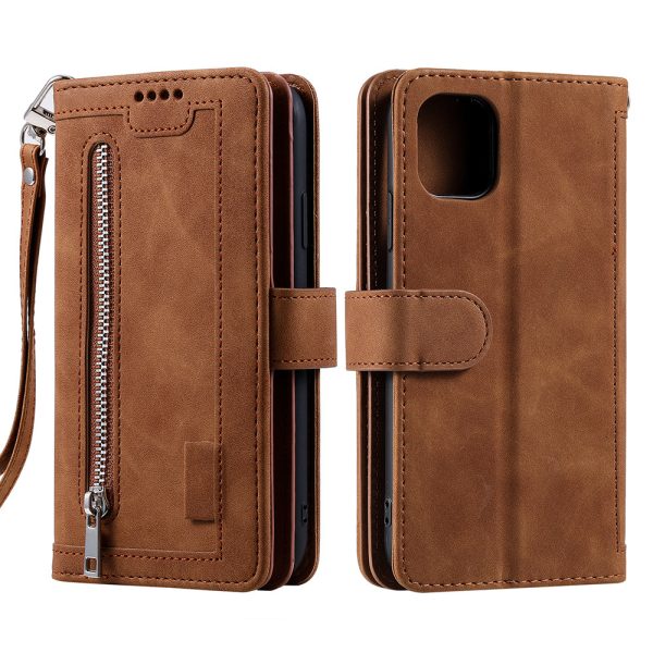 9 Card Slots Design Leather Wallet Stand Phone Case Shell with Wrist Strap for iPhone 13 mini 5.4 inch Online