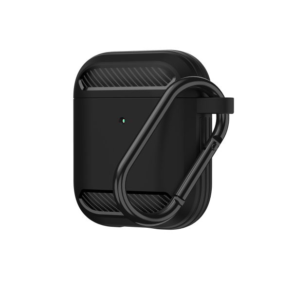 Carbon Fiber Grain Silicone Case with Hook for Apple AirPods with Charging Case (2019) AirPods with Wireless Charging Case (2019) For Sale