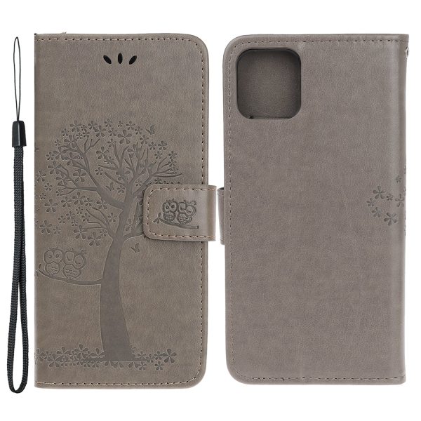 Wallet Stand Leather Case with Owl and Tree Imprinted for iPhone 13 mini 5.4 inch For Cheap