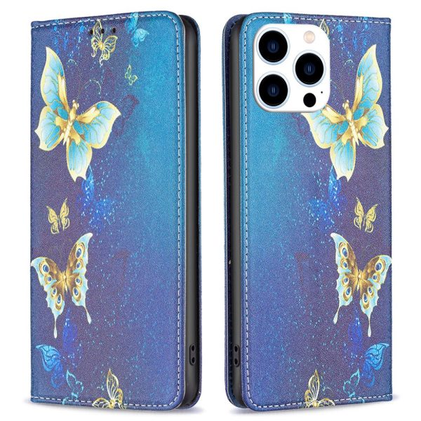 BF Pattern Printing Leather Series-3 for iPhone 14 Pro 6.1 inch PU Leather Shockproof Phone Cover Foldable Stand Case Magnetic Auto-absorbed Wallet Phone Shell For Discount