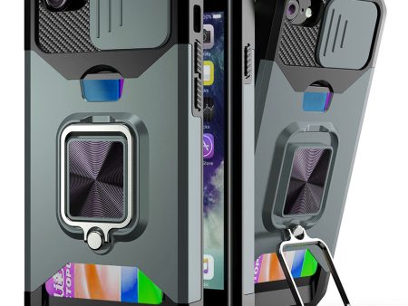 Camera Slider Protector Design Hybrid Phone Case Shell with Card Holder and Kickstand for iPhone SE (2022) SE (2020) 8 7 6 on Sale