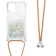 Anti-fall Quicksand Shiny Glitter Mobile Phone TPU Cover with Lanyard for iPhone 13 mini 5.4 inch Fashion