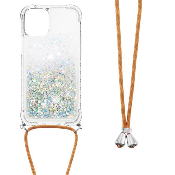 Anti-fall Quicksand Shiny Glitter Mobile Phone TPU Cover with Lanyard for iPhone 13 mini 5.4 inch Fashion