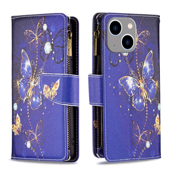 BF Pattern Printing Leather Series-4 for iPhone 14 Plus 6.7 inch, 03 Style Zipper Pocket PU Leather Case Anti-scratch Wallet Stand Phone Cover Discount