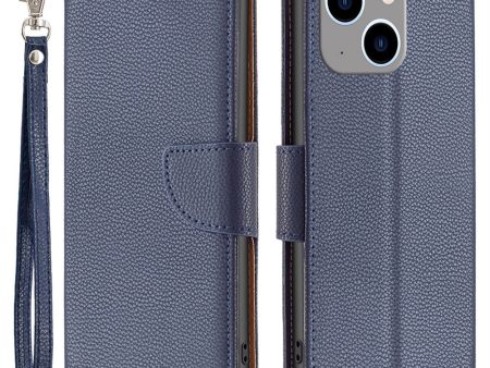 BF Leather Case Series-3 for iPhone 14 Plus 6.7 inch Wear-resistant Anti-fall Solid Color Cover Litchi Texture PU Leather Cover Stand Wallet Phone Case with Strap Online Hot Sale