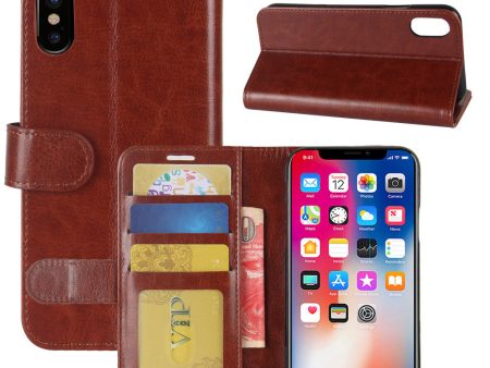 Crazy Horse Card Holder Leather Protection Phone Case for iPhone XS   X 5.8 inch For Discount