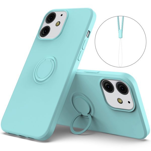 360Â° Rotary Ring Kickstand Design Drop-Resistant Eco-Friendly Liquid Silicone Phone Protective Case Shell with Handy Strap for iPhone 13 mini 5.4 inch Supply