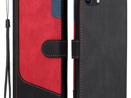 For iPhone 7 4.7 inch 8 4.7 inch SE (2020) (2022) Tri-color Splicing Wallet Stand Leather Phone Case Cover with Strap Sale