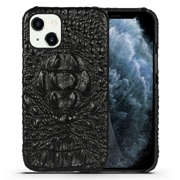 Crocodile Head Texture Genuine Leather Coated Hard PC Slim Anti-Slip Protective Back Cover for iPhone 13 mini 5.4 inch Fashion