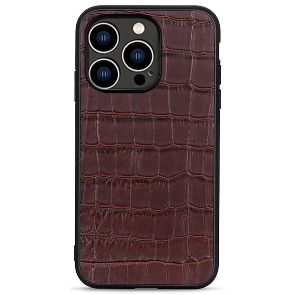 For iPhone 14 Pro 6.1 inch Retro Anti-fall Crocodile Texture Phone Case Genuine Leather Coated PC + TPU Protective Scratch Resistant Back Shell Online now