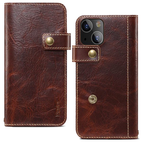 DENIOR Magnetic Clasp Cowhide Leather Phone Wallet Cover Stand Case for iPhone 13 mini 5.4 inch Online