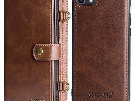 MEGSHI 020 Series Detachable 2-in-1 Scratch-resistant Magnetic Design Shockproof PU Leather and TPU Wallet Cover Shoulder Bag for iPhone SE (2022) SE (2020) 8 7 Online Hot Sale