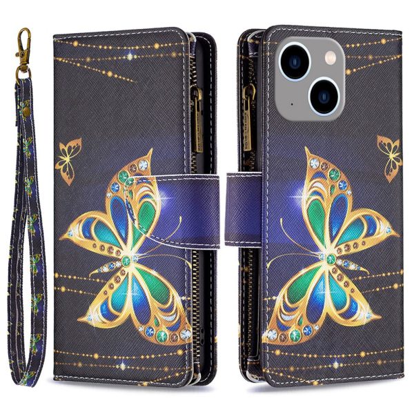 BF Pattern Printing Leather Series-4 for iPhone 14 Plus 6.7 inch, 03 Style Zipper Pocket PU Leather Case Anti-scratch Wallet Stand Phone Cover Discount