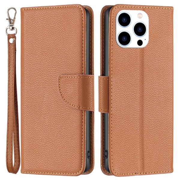 BF Leather Case Series-3 for iPhone 14 Pro 6.1 inch Wear-resistant Anti-fall Solid Color Litchi Texture PU Leather Full Covering Cellphone Case Stand Wallet with Strap Online