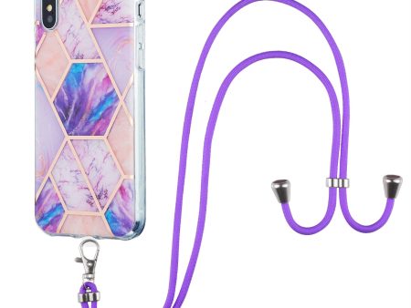 2.0mm IMD TPU Phone Cover + Lanyard Splicing Marble Pattern Electroplating Ultra Slim Case for iPhone X XS 5.8 inch Supply