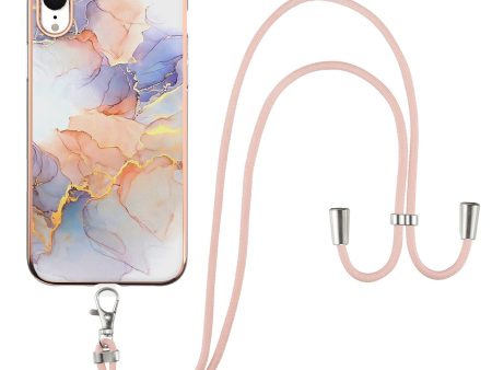 Shoulder Strap IMD IML Marble Flower Pattern Case Electroplating Soft TPU Well-protected Phone Shell for iPhone XR 6.1 inch For Cheap