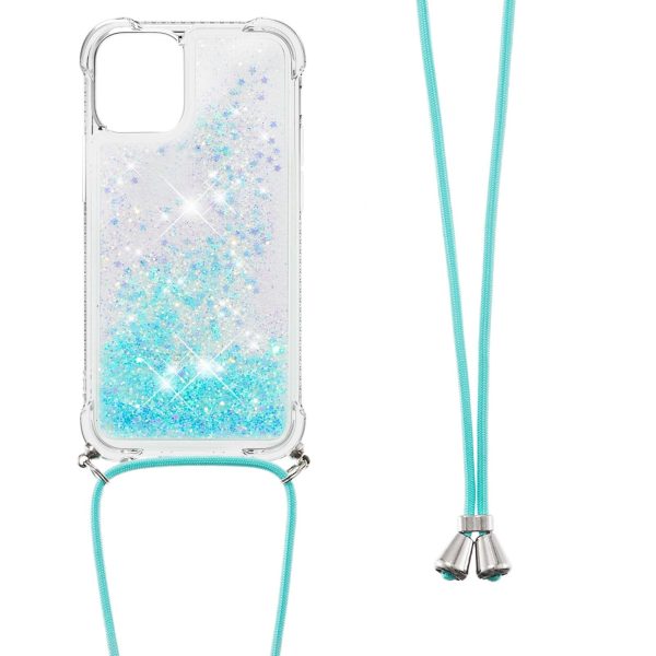 Anti-fall Quicksand Shiny Glitter Mobile Phone TPU Cover with Lanyard for iPhone 13 mini 5.4 inch Fashion