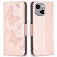 BF Imprinting Pattern Series-4 Leather Case for iPhone 14 Plus 6.7 inch, Butterflies Imprinted Stand Case Magnetic Clasp Wallet Phone Cover Online