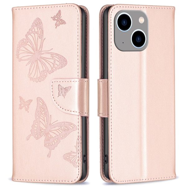 BF Imprinting Pattern Series-4 Leather Case for iPhone 14 Plus 6.7 inch, Butterflies Imprinted Stand Case Magnetic Clasp Wallet Phone Cover Online