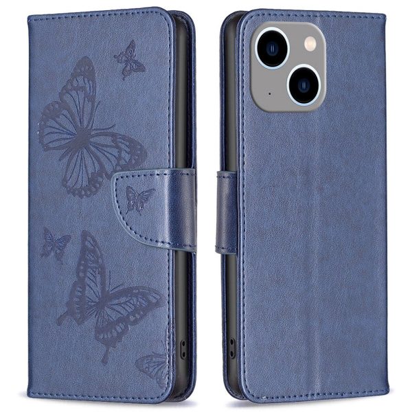 BF Imprinting Pattern Series-4 Leather Case for iPhone 14 Plus 6.7 inch, Butterflies Imprinted Stand Case Magnetic Clasp Wallet Phone Cover Online