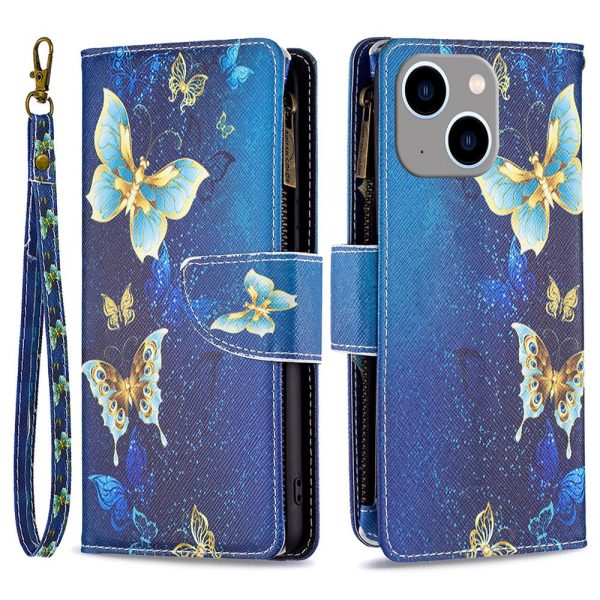 BF Pattern Printing Leather Series-4 for iPhone 14 Plus 6.7 inch, 03 Style Zipper Pocket PU Leather Case Anti-scratch Wallet Stand Phone Cover Discount