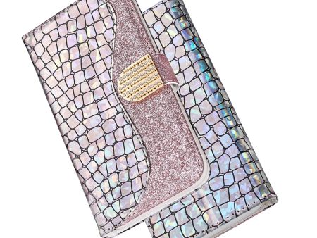 Crocodile Skin Glittery Powder Splicing Leather Wallet Case for iPhone XS X 5.8-inch Cheap