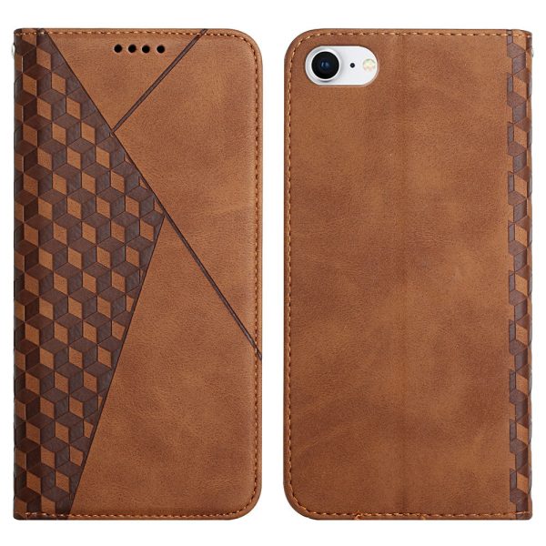 Auto-absorbed Rhombus Imprint Leather Stand Wallet Cell Phone Cover Case for iPhone SE (2022) SE (2020) 8 7 6 Online now