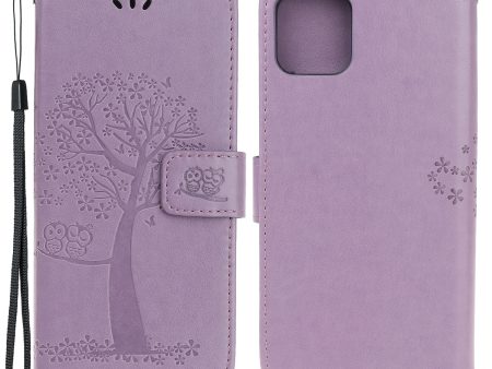 Wallet Stand Leather Case with Owl and Tree Imprinted for iPhone 13 mini 5.4 inch For Cheap