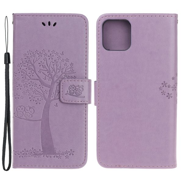 Wallet Stand Leather Case with Owl and Tree Imprinted for iPhone 13 mini 5.4 inch For Cheap