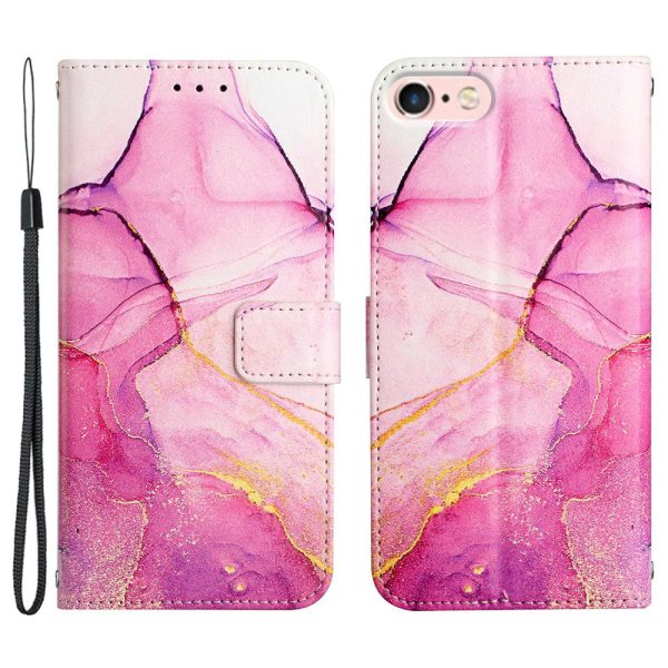 YB Pattern Printing Series-5 for iPhone SE (2022) SE (2020) 8 7 4.7 inch Marble Pattern Wallet Cover PU Leather Stand Function Protective Phone Case with Strap For Discount