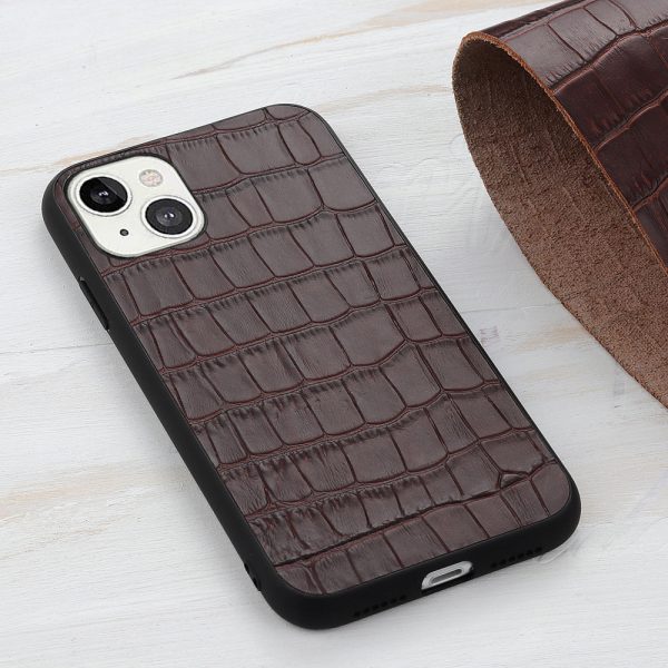 Crocodile Skin Genuine Leather Coated PC + TPU Combo Phone Back Case for iPhone 13 mini 5.4 inch Online Hot Sale