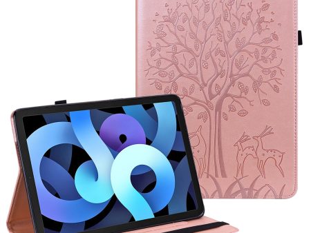 Card Slots Design Scratch-Resistant Tree and Deer Pattern Imprinting Leather Stand Tablet Cover for iPad Air (2020) Air (2022) For Sale